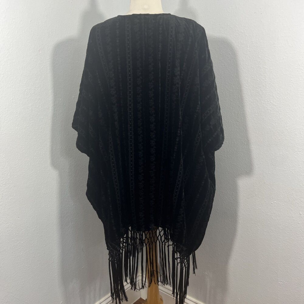 Love Libetty Johnny Was Duster Kimono Womens XS Black Velvet Open Flapper Fringe - Picture 4 of 9